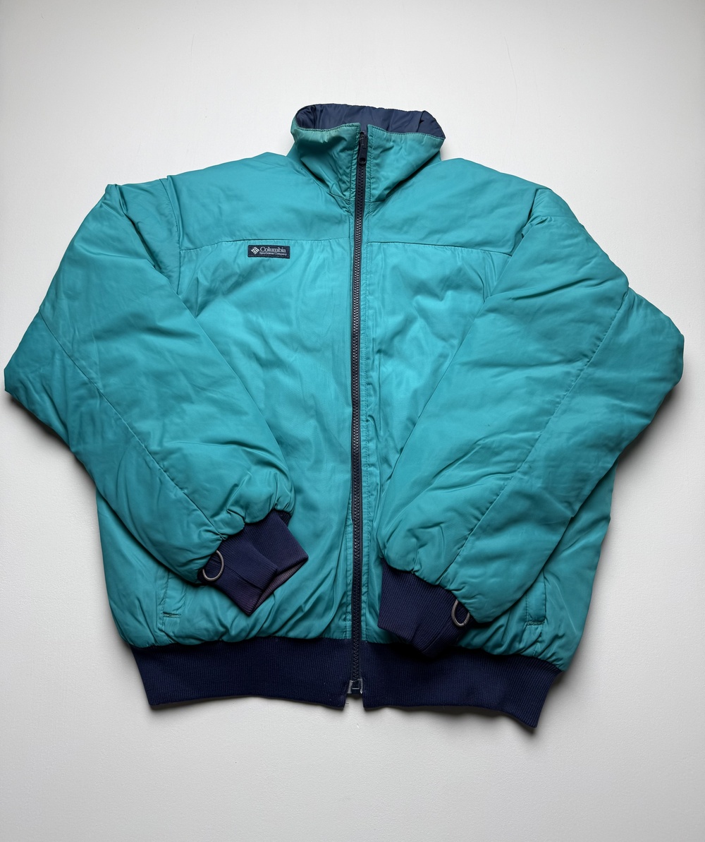 Vintage Columbia Jacket Womens Large Blue Reversible Puffer Bomber 90s Ski Warm